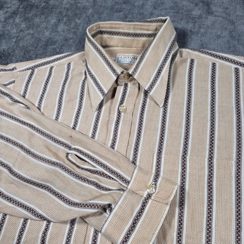 VTG 70s Dagger Collar Button Up Shirt Mens XL Manhattan Custom Limited Striped